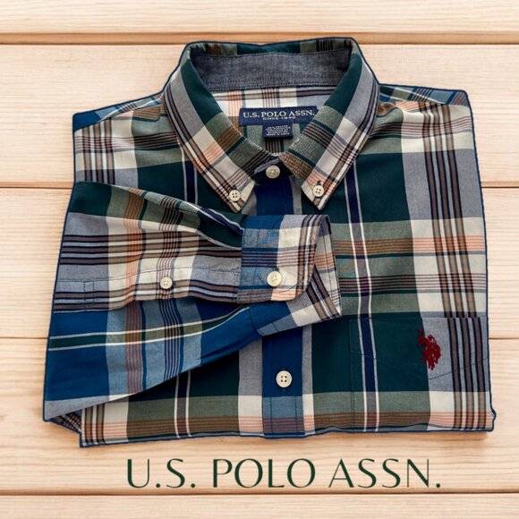 U.S. Polo Assn. Long Sleeve Plaid Cotton Dress Button Down Shirt - Picture 3 of 6